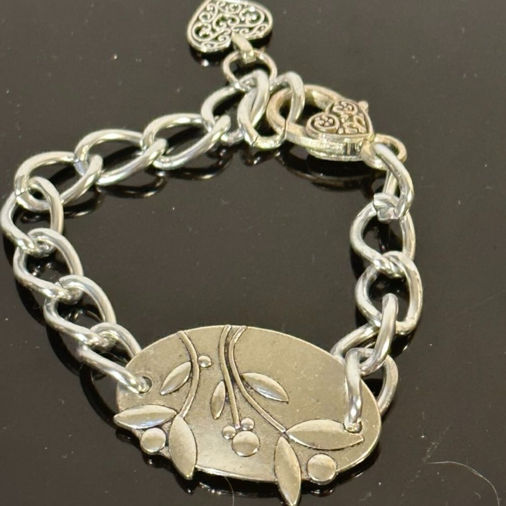 Floral Silver Chain Bracelet Gift Charm Heart Boho Hippie Friendship Birthday